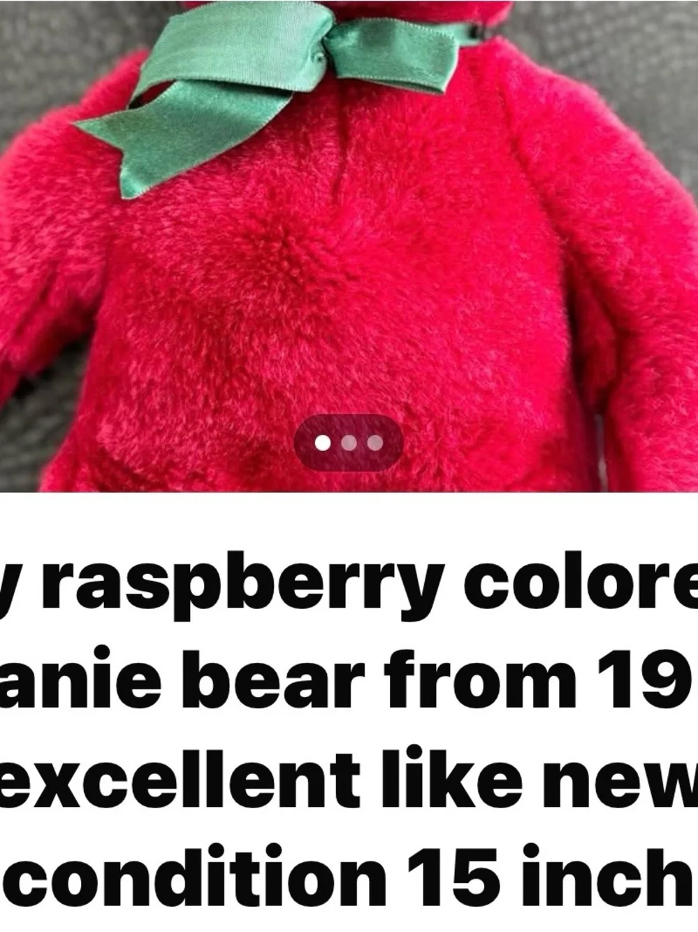 Ty Plush Deep Red Teddy Bear with Green Ribbon